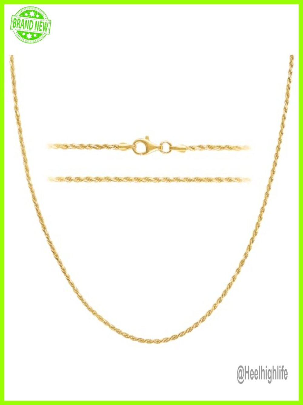 18K Gold Plated 925 Sterling Silver Rope Chain Necklace 1.5mm